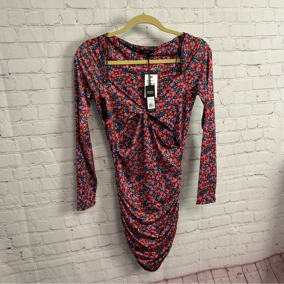 AFRM NEW Corinne Cutout side shirred knit mini dress red ditsy Medium coquette - Picture 13 of 13